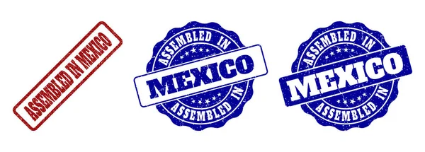 ASSEMBLED IN MEXICO Scratched Stamp Seals — Stock Vector