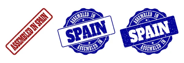 ASSEMBLED IN SPAIN Scratched Stamp Seals — Stock Vector
