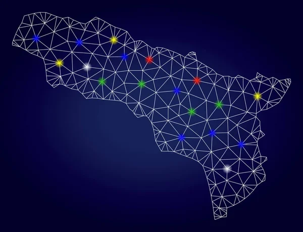 Carte vectorielle réseau de maille d'Abkhazie avec des taches lumineuses colorées — Image vectorielle