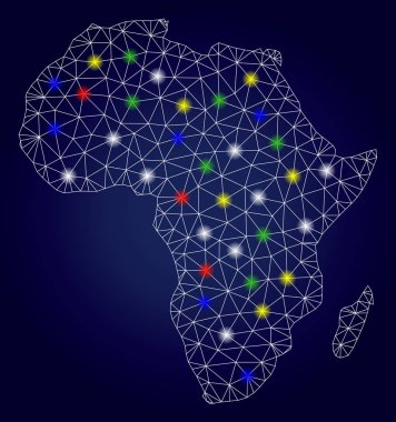 Parlak Işık Spotları ile Karkas Örgü Vektör Afrika Haritası