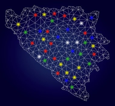 Bosna-Hersek 'in Renkli Parlak Noktalı Kablo Ağı Vektörü