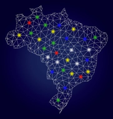Parlak Parlayan Noktalar ile Karkas Polygonal Vektör Brezilya Haritası