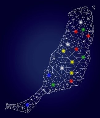 Renkli Parlama Noktalar ile Ağ Polygonal Vektör Fuerteventura Ada Haritası
