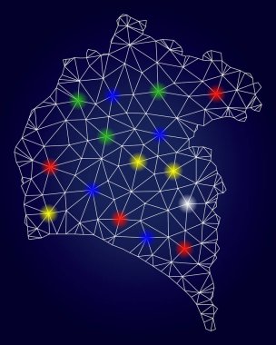 Parlak Işık Spotları ile 2d Örgü Vektör Huelva İl Haritası
