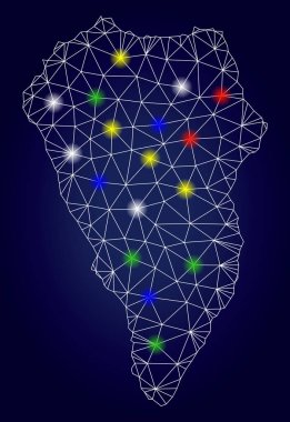 Renkli Parlayan Noktalar ile 2d Poligonal Vektör La Palma Adası Haritası