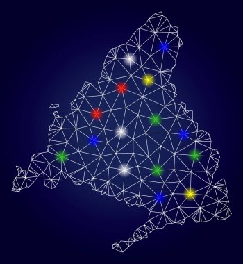 Renkli Parlayan Noktalar ile Karkas Polygonal Vector Madrid İl Haritası