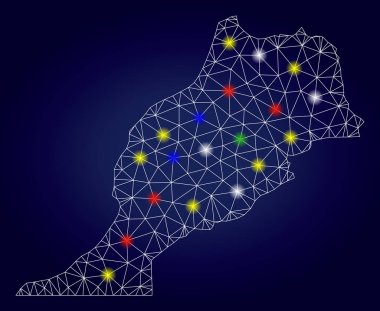Renkli Parlak Benekli Kablo Ağı Vektörü Fas Haritası