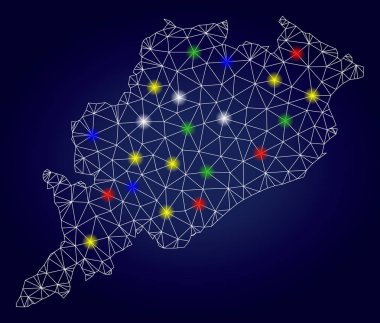Parlak Parlama Noktaları ile Ağ Poligonal Vektör Odisha Devlet Haritası