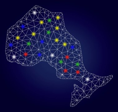 Renkli Işık Noktalı Karkas Çokgen Vektör Ontario İl Haritası