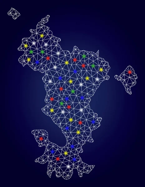 カラフルな光スポットを持つネットワークポリゴンベクトルマヨット島マップ — ストックベクタ