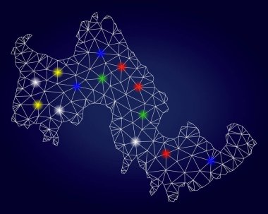 Renkli Kızdırma Spotları ile Ağ Örgü Vektör Tilos Yunan Adası Haritası