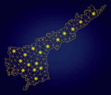 Parlak Işık Spotları ile Polygonal 2d Sarı Andhra Pradesh Devlet Haritası