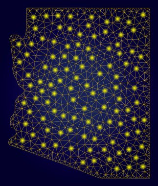 Işık Lekeleri ile Polygonal Network Sarı Arizona Eyalet Haritası
