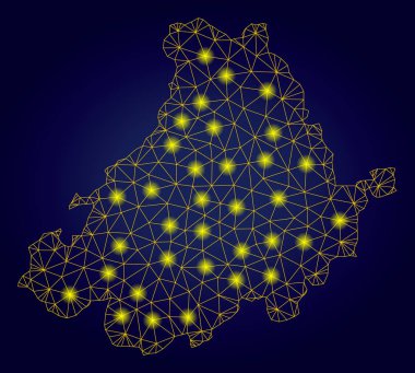 Işık Noktalar ile Polygonal Tel Çerçeve Sarı Avila İl Haritası