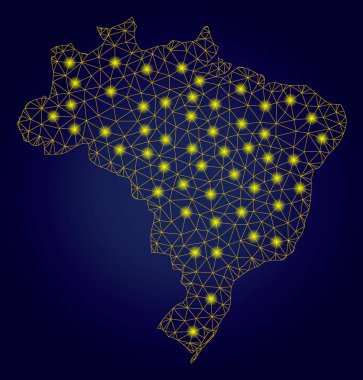 Polygonal Network Yellow Brazil Map with Light Spots clipart