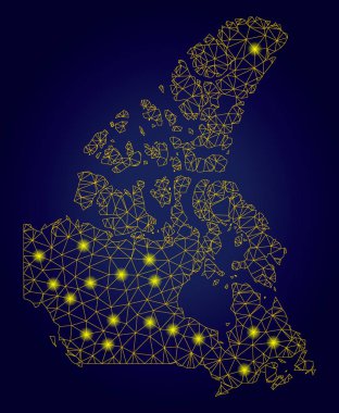 Işık Noktalar ile Polygonal Tel Çerçeve Sarı Kanada V2 Haritası