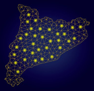 Işık Lekeleri ile Polygonal 2d Sarı Katalonya Haritası