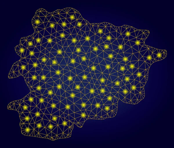 Mapa polygonální 2D žluté Andorry s jasně světlými skvrnami — Stockový vektor