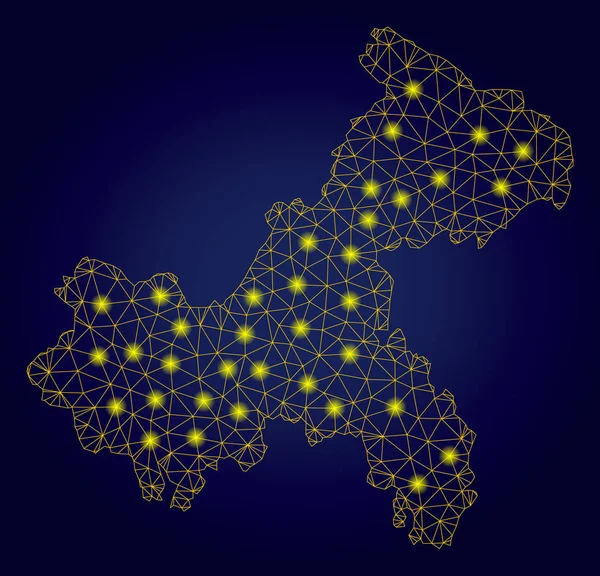 Polygonal 2D Yellow Chongqing City Map with Light Spots — Stock Vector