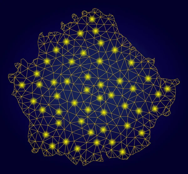 Polygonální drátěný rám žlutá mapa provincie s lehkou skvrnami — Stockový vektor