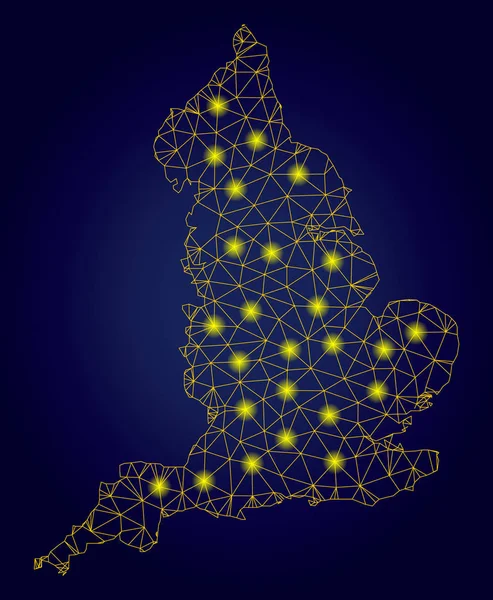 Polygonal 2D Yellow England Map with Bright Light Spots — Stock Vector