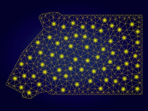 Malla poligonal Mapa amarillo de Guinea Ecuatorial con puntos de luz brillantes — Vector de stock