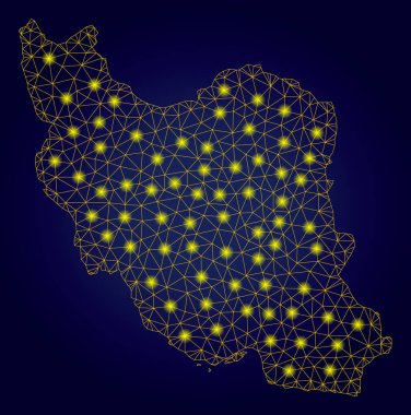 Işık Noktalar ile Polygonal Network Sarı İran Haritası