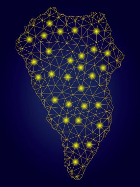 Parlak Işık Spotlu Çokgen Tel Çerçeve Sarı La Palma Adası Haritası