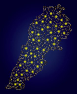 Parlak Işık Spotları ile Polygonal Network Sarı Lübnan Haritası