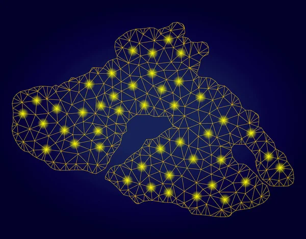 Carte grecque polygonale de l'île de Lesbos avec des taches lumineuses — Image vectorielle