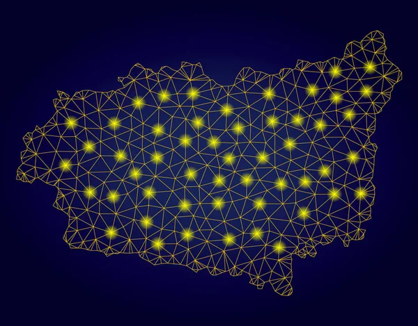 Malla poligonal Mapa de la provincia de León Amarillo con puntos de luz brillantes — Archivo Imágenes Vectoriales