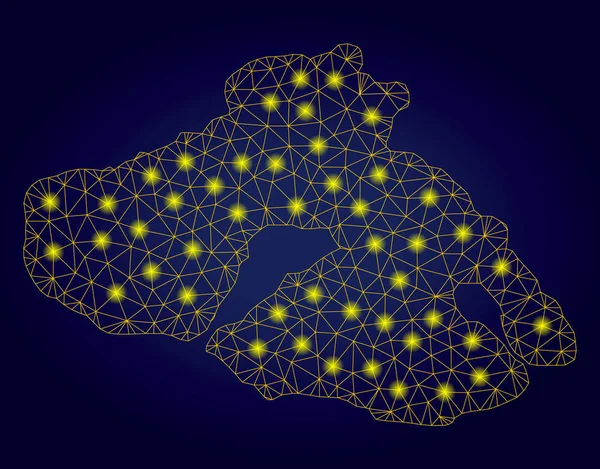 Carte polygonale de l'île de Lesbos jaune avec des taches lumineuses — Image vectorielle