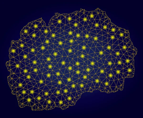 Carte en maille polygonale jaune de Macédoine avec des taches lumineuses — Image vectorielle
