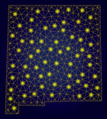 Işık Noktalar ile Polygonal Tel Çerçeve Sarı New Mexico Eyalet Haritası
