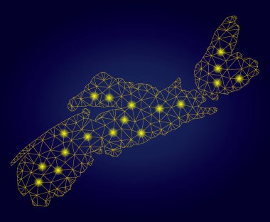 Işık Noktalar ile Polygonal Network Sarı Nova Scotia İl Haritası