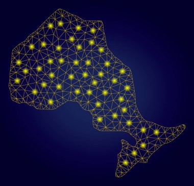 Parlak Işık Noktalı Çokgen Tel Çerçeve Sarı Ontario İl Haritası