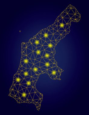 Işık Noktalar ile Polygonal Tel Çerçeve Sarı Saipan Adası Haritası