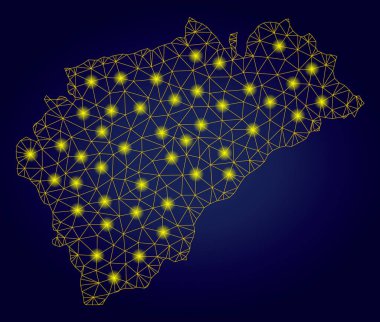 Parlak Işık Noktaları ile Polygonal Carcass Sarı Segovia İl Haritası