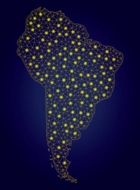 Parlak Işık Spotları ile Polygonal Mesh Sarı Güney Amerika Haritası