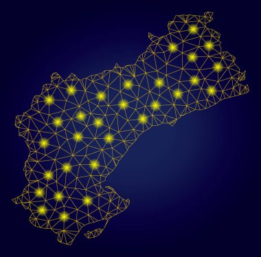 Parlak Işık Spotlu Poligonal Tel Çerçeve Sarı Tarragona İl Haritası