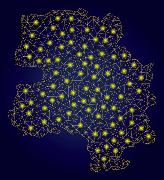 Réseau Polygonal Jaune Carte de la ville de New Delhi avec des points lumineux — Image vectorielle