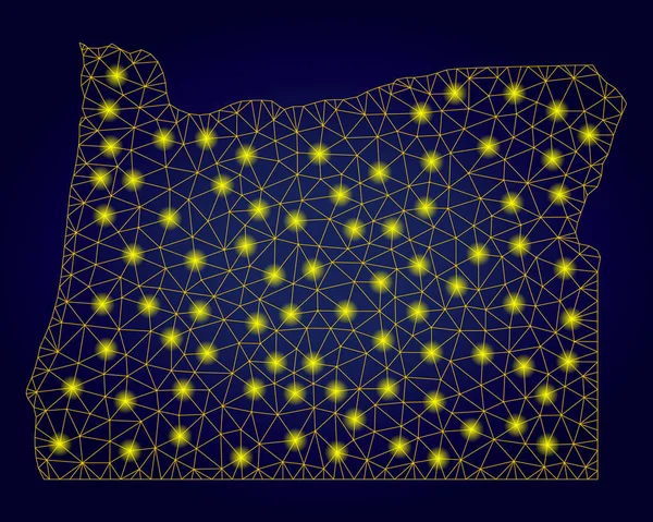 Polygonální drátěný rám žlutý Oregon State map s světlými skvrnami — Stockový vektor