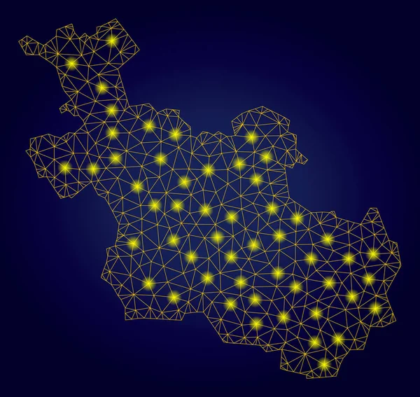 Carcasse polygonale jaune Overijssel Province Carte avec points lumineux — Image vectorielle