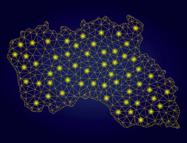 Marco de alambre poligonal Mapa amarillo de la isla de Santa Maria con puntos de luz — Archivo Imágenes Vectoriales