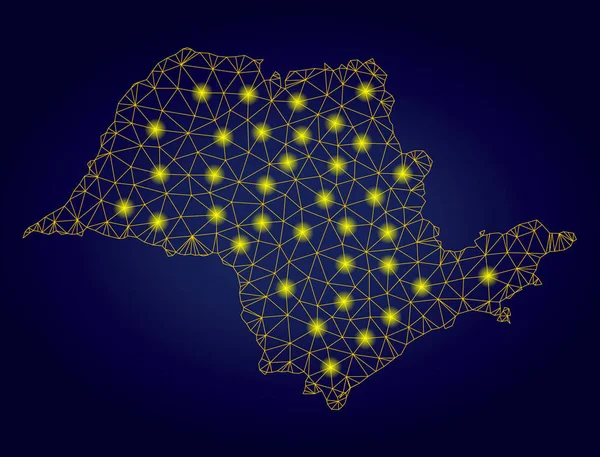 Parlak Işık Noktaları ile Polygonal Carcass Sarı Sao Paulo Eyalet Haritası