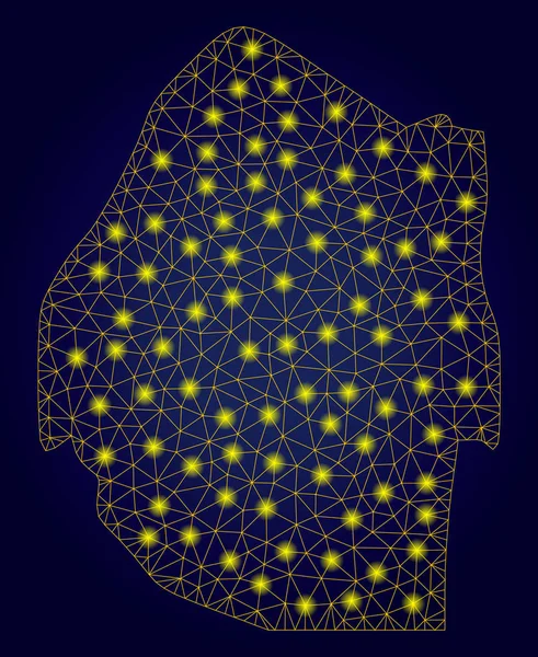 Mapa amarelo da Suazilândia da carcaça poligonal com pontos claros brilhantes — Vetor de Stock