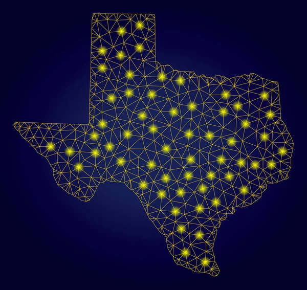 Polygonal 2D Yellow Texas karta med ljus fläckar — Stock vektor