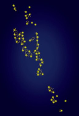 Parlak Işık Spotları ile Poligonal Örgü Sarı Vanuatu Adaları Haritası