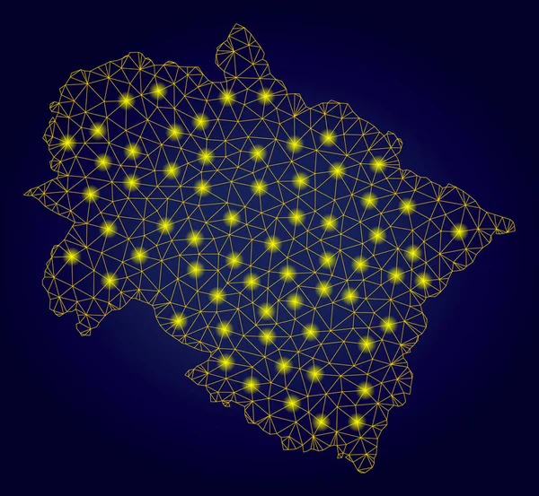 Polygonal Mesh Yellow Uttarakhand State Map with Bright Light Spots — Stock Vector