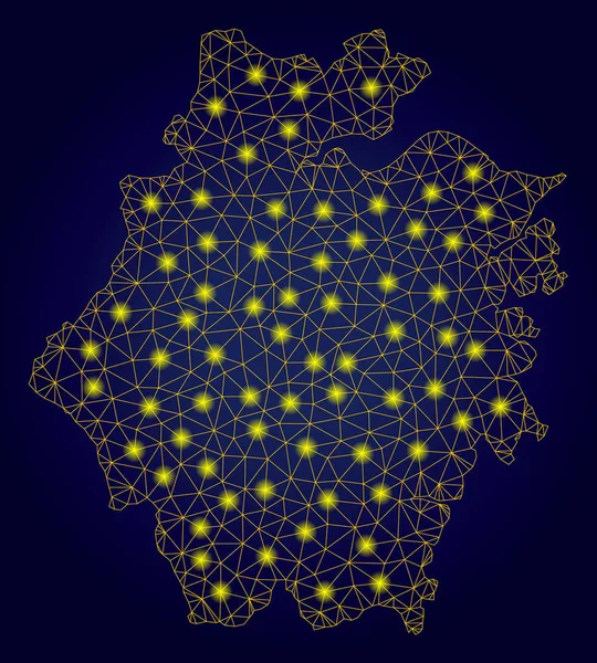 Carte polygonale de province de Zhejiang de cadre métallique jaune avec des taches de lumière — Image vectorielle